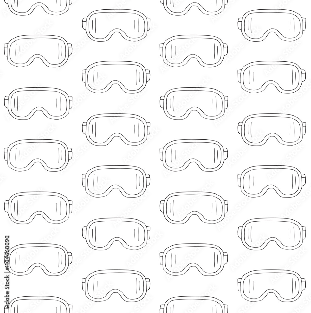 Vector seamless pattern of hand drawn sketch doodle outline snowboard mask isolated on white background Vector seamless pattern of hand drawn sketch doodle outline snowboard mask isolated on white background