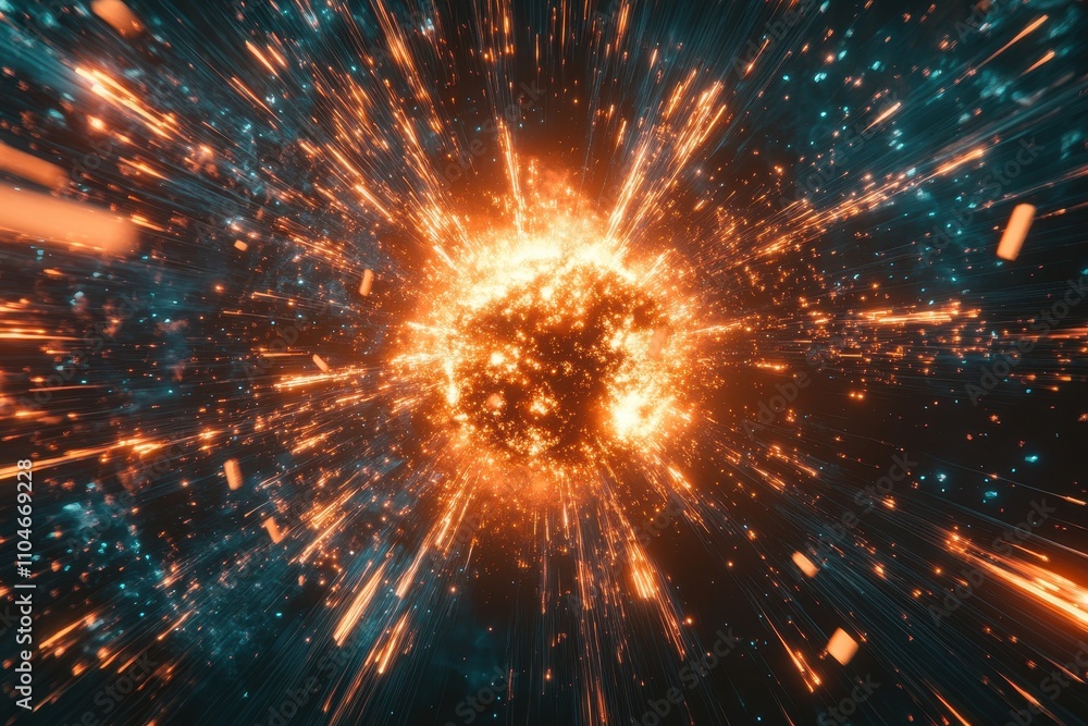 Explosive Energy Burst with Bright Sparks and Cosmic Background in Vibrant Colors Explosive Energy Burst with Bright Sparks and Cosmic Background in Vibrant Colors