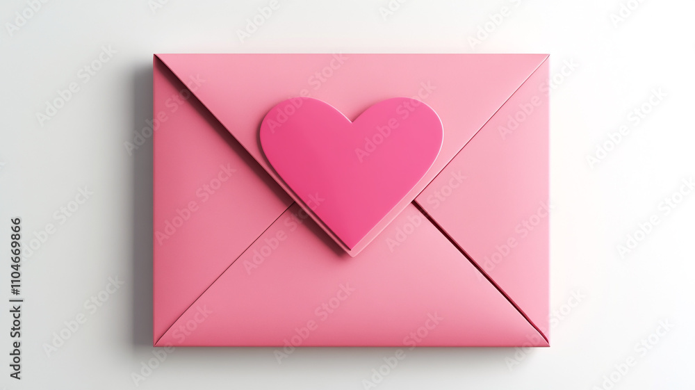 Pink envelope with heart-shaped seal on a light background symbolizing love and affection Pink envelope with heart-shaped seal on a light background symbolizing love and affection