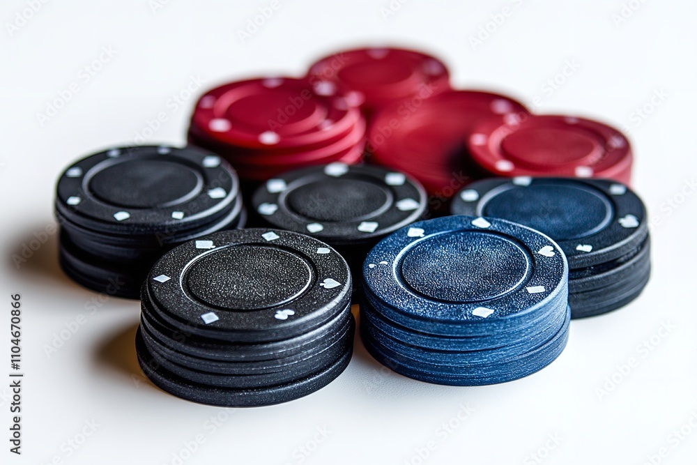 Excellent quality poker chips isolated on a white backdrop. Generative Ai Excellent quality poker chips isolated on a white backdrop. Generative Ai