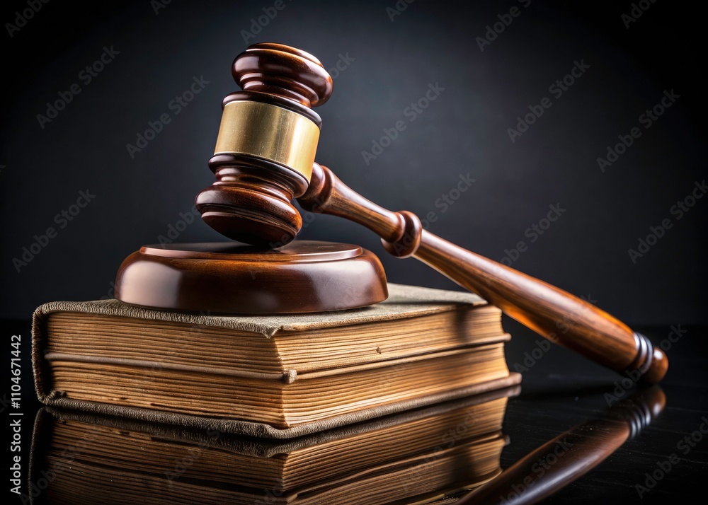 Macro Photography of Justice Gavel Hammer and Law Book on Black Background for Legal Themes and Courtroom Imagery Macro Photography of Justice Gavel Hammer and Law Book on Black Background for Legal Themes and Courtroom Imagery