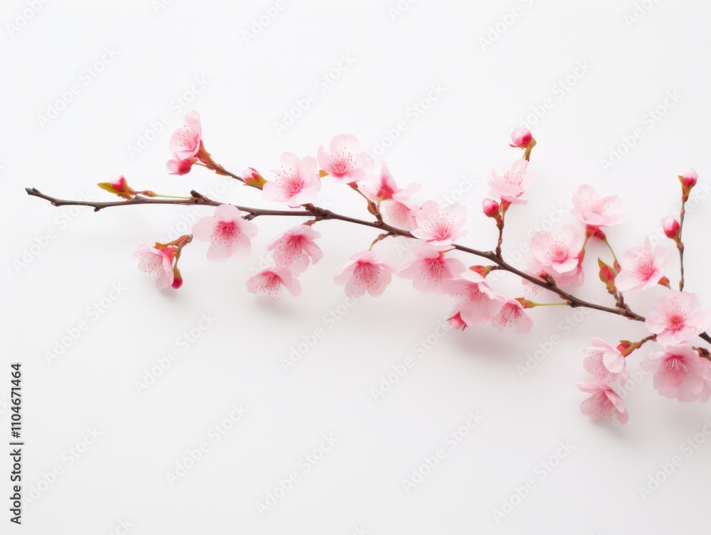 delicate pink cherry blossom branch on a white background delicate pink cherry blossom branch on a white background