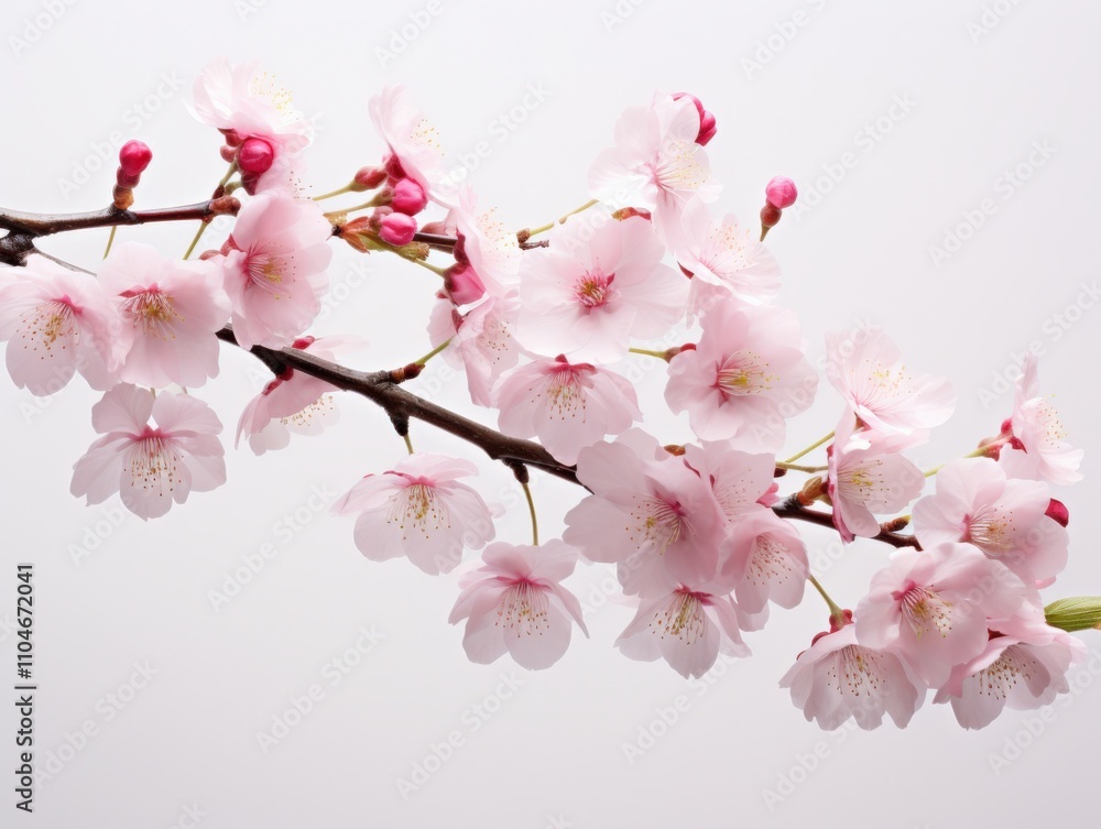 delicate cherry blossom branch with pink flowers against a light background delicate cherry blossom branch with pink flowers against a light background