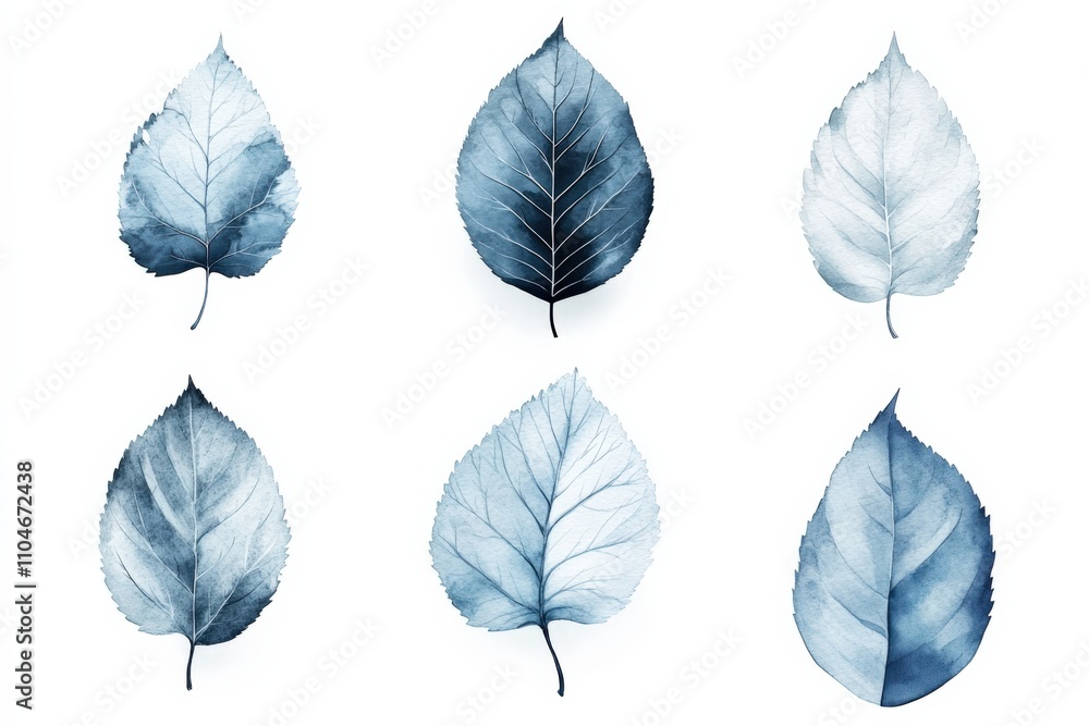 Obraz premium a collection of artistic blue leaves showcasing intricate details and textures