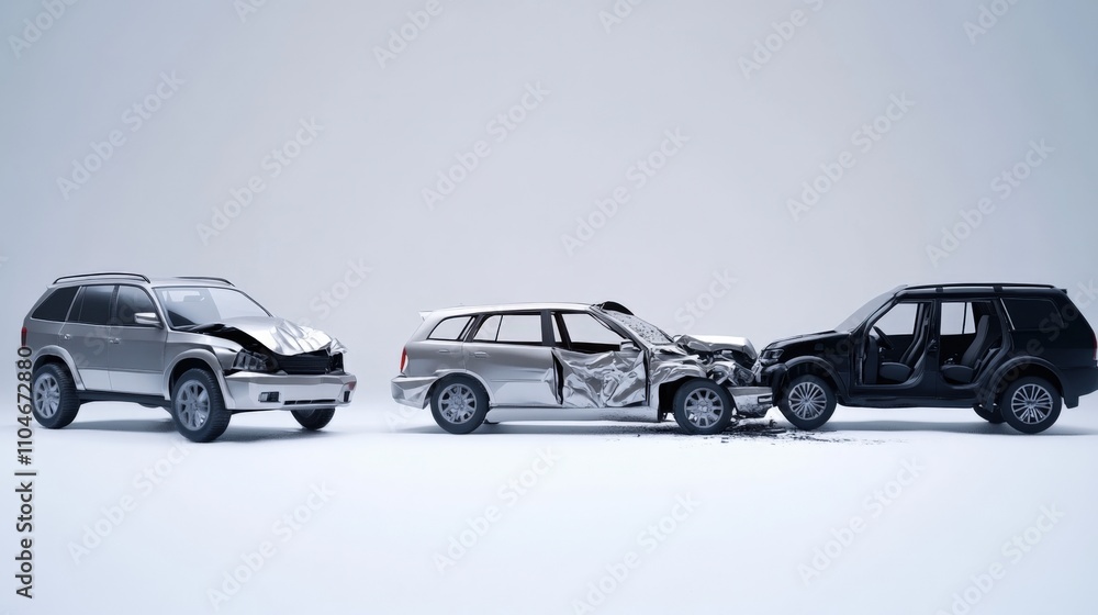 Fototapeta premium a detailed view of a car accident scene with damaged vehicles