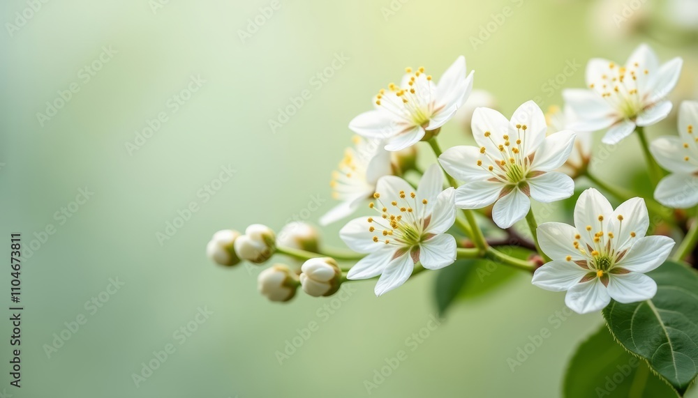 Blooming white flower with yellow center on stem Blooming white flower with yellow center on stem