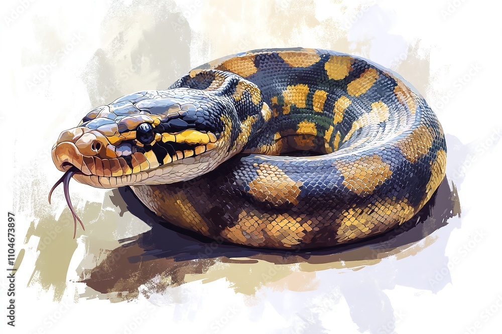 Anaconda illustration on a white backdrop. Generative Ai Anaconda illustration on a white backdrop. Generative Ai