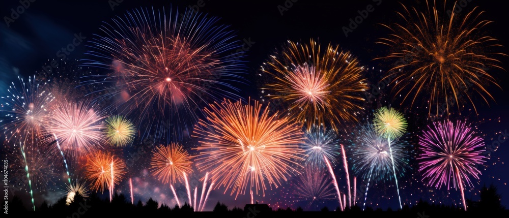 Naklejka premium colorful fireworks display lighting up the night sky