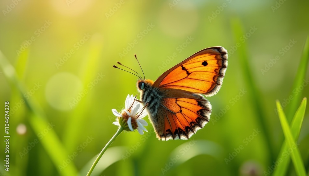 Butterfly perched on flower stem Butterfly perched on flower stem