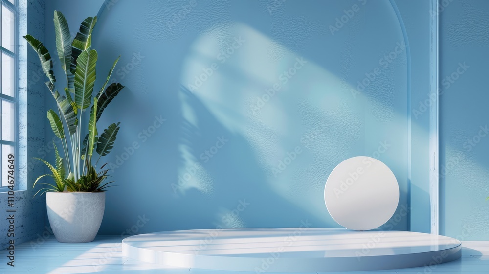 Product Display Podium with Blue Wall Background Product Display Podium with Blue Wall Background