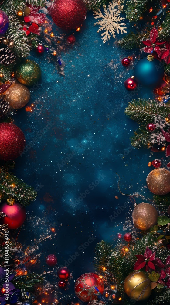 Create a festive copy space background for Christmas, adorned with vibrant holiday colors, twinkling lights, and seasonal decorations like snowflakes and ornaments, providing a joyful canvas Create a festive copy space background for Christmas, adorned with vibrant holiday colors, twinkling lights, and seasonal decorations like snowflakes and ornaments, providing a joyful canvas