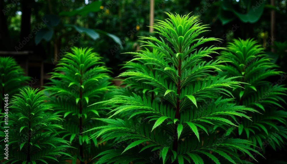 Close-up of green plant in forest, Shiny leaves on tree, Green foliage against Close-up of green plant in forest, Shiny leaves on tree, Green foliage against