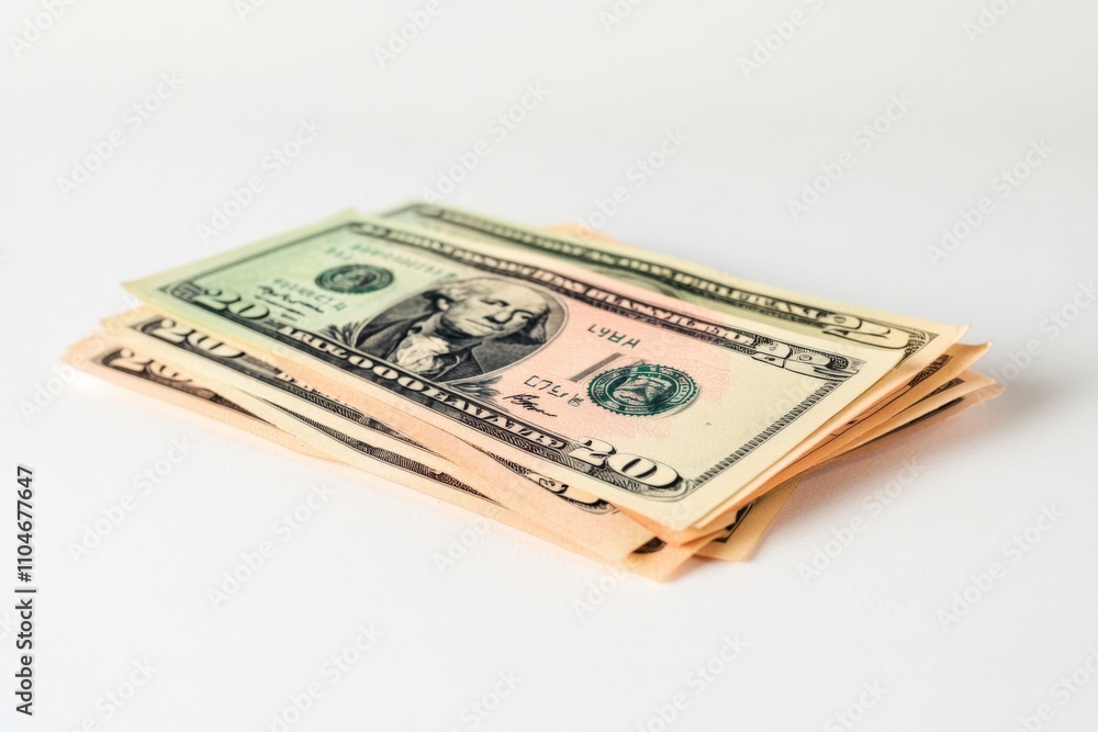 stack of cash with various denominations on a neutral background stack of cash with various denominations on a neutral background