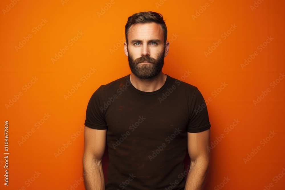 portrait of a man with a beard against a vibrant orange background