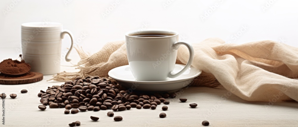 Fototapeta premium freshly brewed coffee with coffee beans and a cozy setting