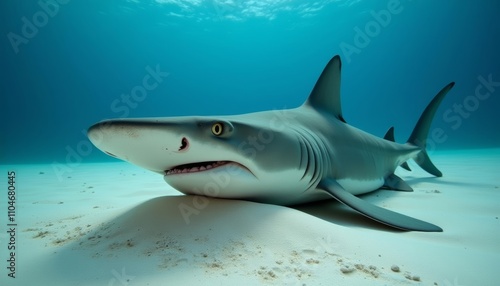 Grey shark resting on sandy ocean floor photo