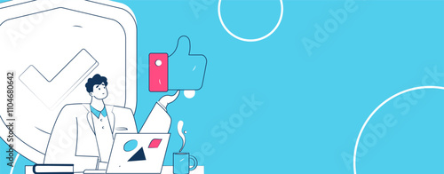 Business network security character flat vector concept operation hand drawn illustration
