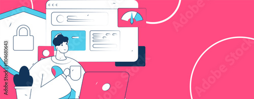 Business network security character flat vector concept operation hand drawn illustration
