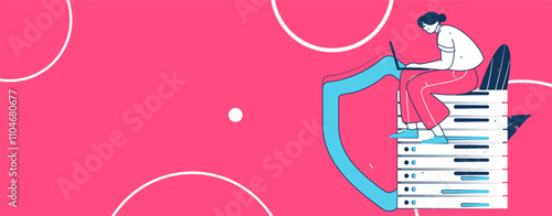 Business network security character flat vector concept operation hand drawn illustration
