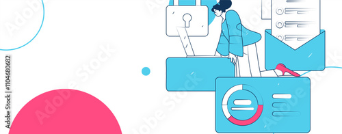 Business network security character flat vector concept operation hand drawn illustration
