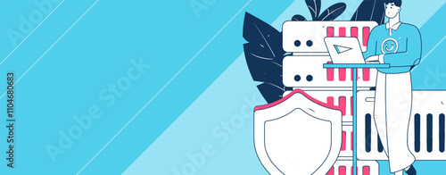 Business network security character flat vector concept operation hand drawn illustration
