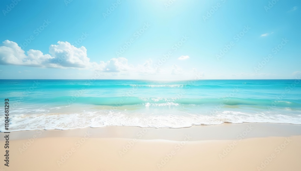 Calm ocean waves lapping at the shore on a sunny day with blue skies Calm ocean waves lapping at the shore on a sunny day with blue skies