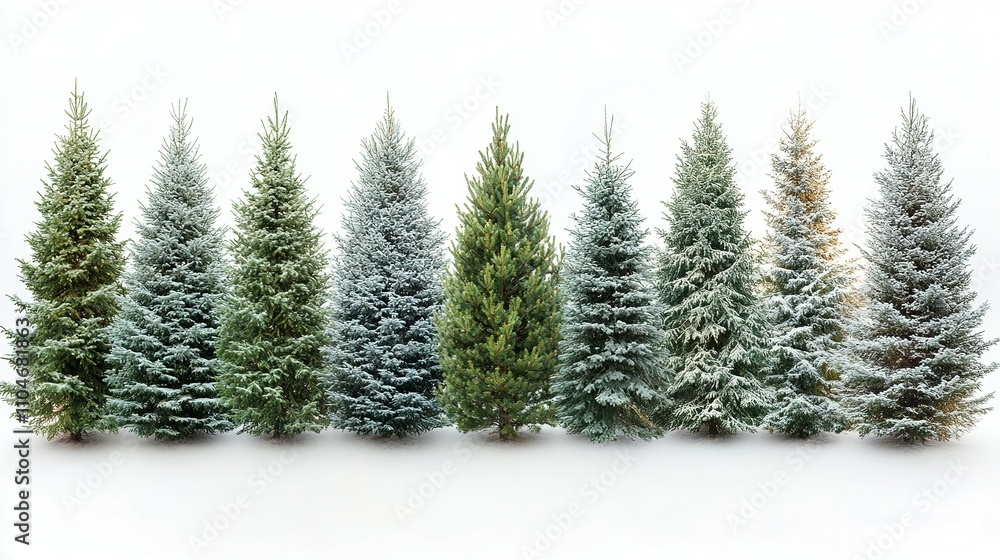 A Row Of Snow Covered Evergreen Trees In Winter A Row Of Snow Covered Evergreen Trees In Winter