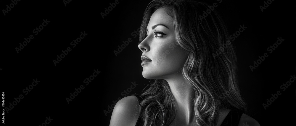 Naklejka premium elegant profile portrait in black and white showcasing beauty and grace