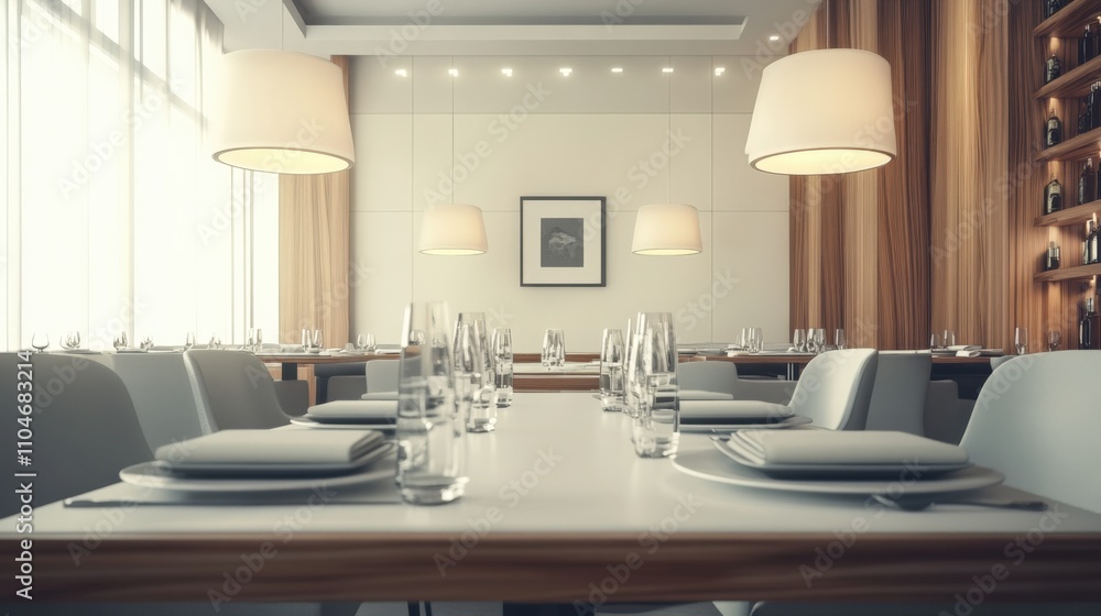 modern restaurant interior with elegant table settings and ambient lighting modern restaurant interior with elegant table settings and ambient lighting
