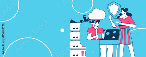 Business network security character flat vector concept operation hand drawn illustration
