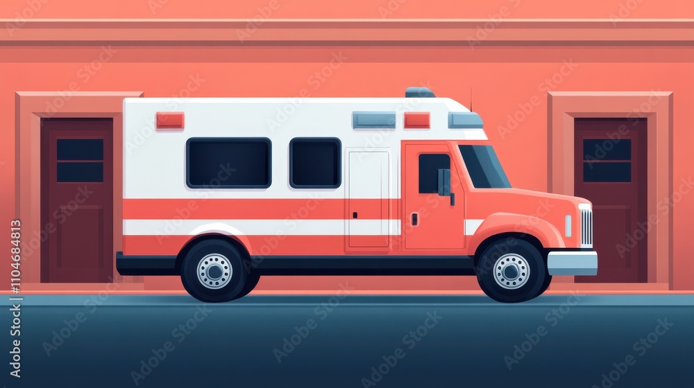 Vector Art of an Ambulance Parked on the Street Vector Art of an Ambulance Parked on the Street