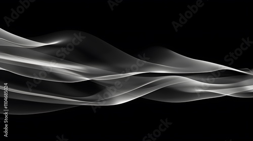 Abstract grayscale flowing wave design on black background