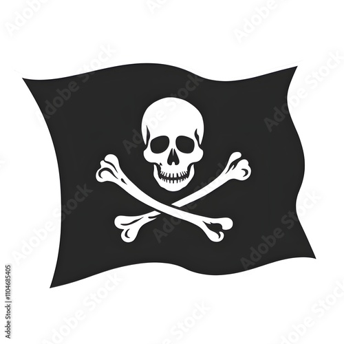 Black pirate flag with skull and crossbones waveand photo