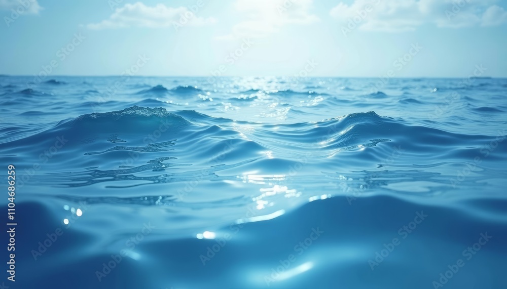 Calm ocean with light blue waves and white sea foam in foreground; vast water expanse in horizon with minimal ri Calm ocean with light blue waves and white sea foam in foreground; vast water expanse in horizon with minimal ri