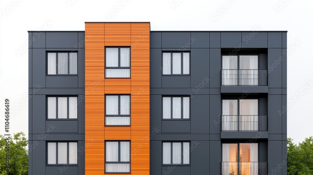 Naklejka premium Modern Apartment Building with Colorful Facade and Windows