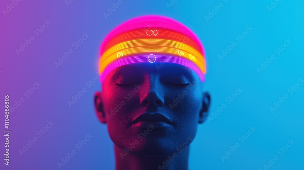 Futuristic Headband Design with Vibrant Neon Colors and Light Effects Futuristic Headband Design with Vibrant Neon Colors and Light Effects