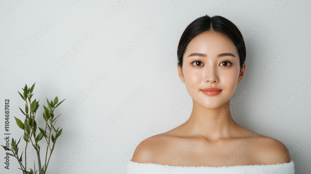 Portrait of a Young Woman with Smooth Skin and Neutral Background Portrait of a Young Woman with Smooth Skin and Neutral Background