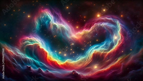 Celestial Nebula Swirling Colors Across Space