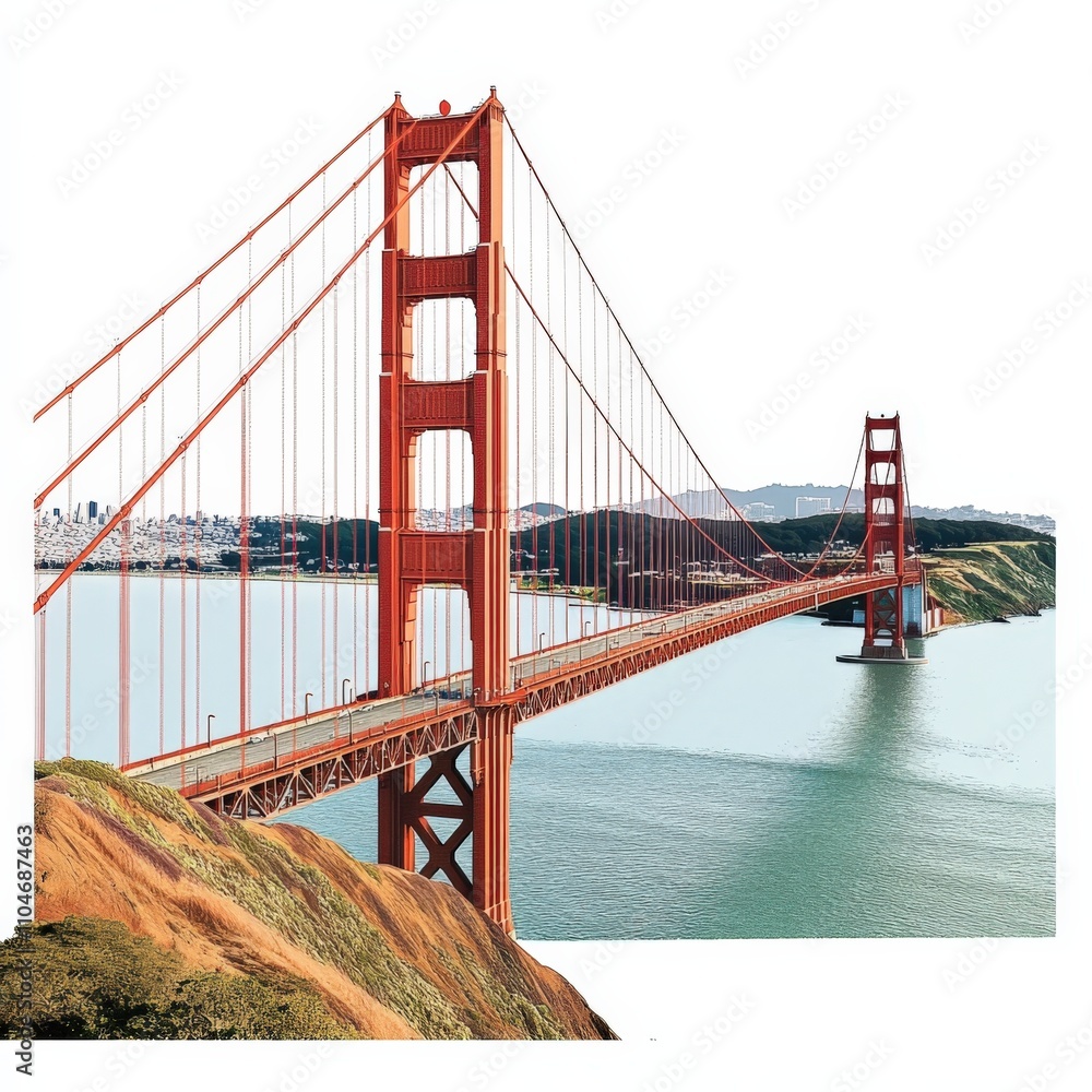 Fototapeta premium iconic suspension bridge spanning a bay with scenic views