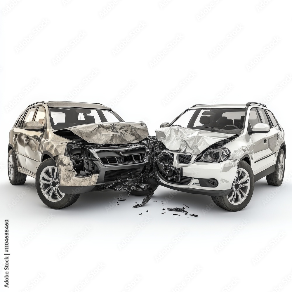 two cars involved in a serious collision with visible damage two cars involved in a serious collision with visible damage