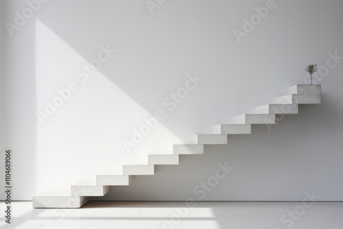 minimalist staircase with a plant symbolizing growth and simplicity