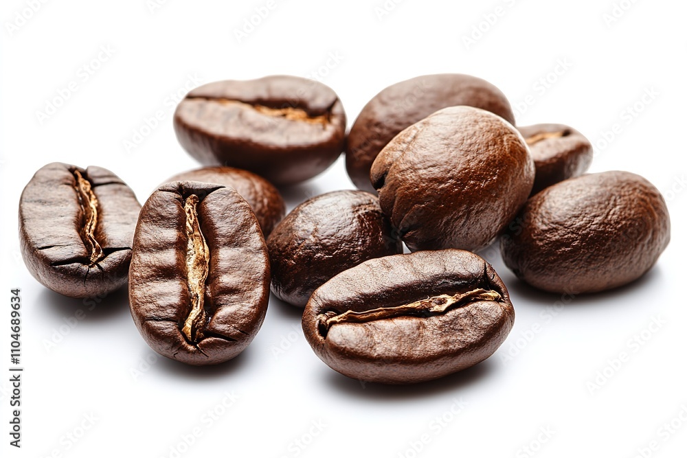 Isolation of freshly roasted coffee beans on a white backdrop. Generative Ai Isolation of freshly roasted coffee beans on a white backdrop. Generative Ai