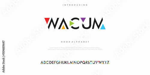 Wacum modern abstract alphabet font. Color of typography, Creative font  vector illustration.