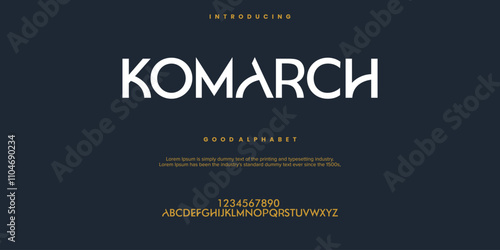 Komarch Abstract minimal modern alphabet fonts. Typography technology vector illustration