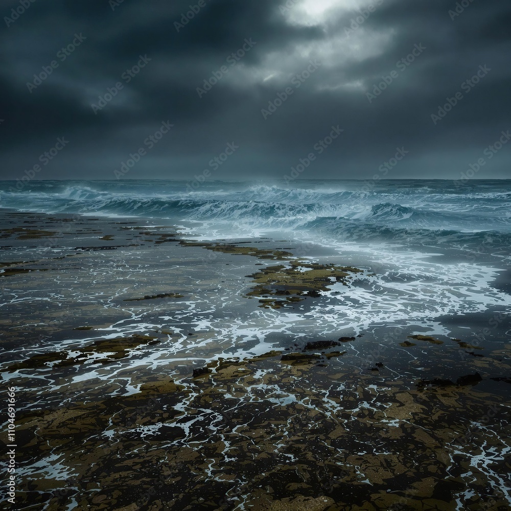 A storm brewing over the interface where the murky swamp water blends with the deep blue of the ocean, water, ocean A storm brewing over the interface where the murky swamp water blends with the deep blue of the ocean, water, ocean