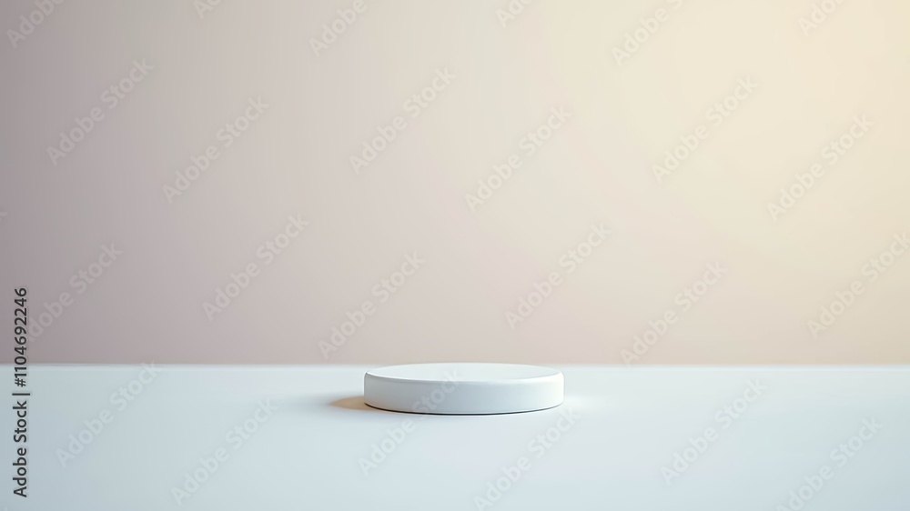 Minimalist White Cylindrical Platform on a Neutral Background for Product Presentation or Display Minimalist White Cylindrical Platform on a Neutral Background for Product Presentation or Display