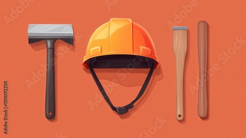 Mining Tools and Helmet Vector Design photo