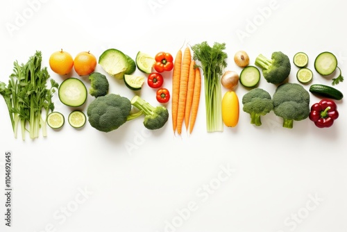 Fototapeta Naklejka Na Ścianę i Meble -  fresh vegetables and fruits arranged on a white background