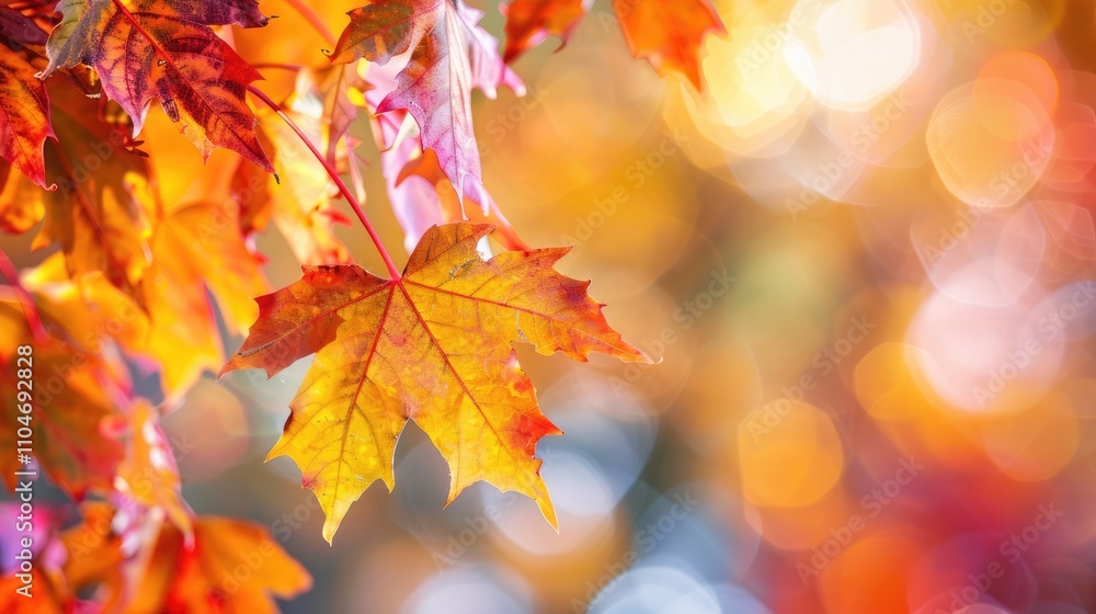 Vibrant close-up of fall leaves in a seasonal landscape. Vibrant close-up of fall leaves in a seasonal landscape.