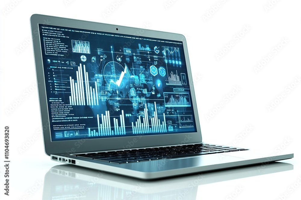 Diagrams on a laptop isolated on a white backdrop. Generative Ai Diagrams on a laptop isolated on a white backdrop. Generative Ai